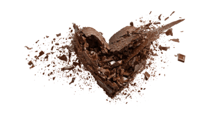 Chocolate burst out from a heart shape isolated on a white background