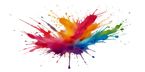 abstract rainbow creative horizontal banner from paint splashes. Bright colorful watercolor splash splatter stain brush strokes on white background. Modern vibrant aquarelle spot. Rainbow trendy