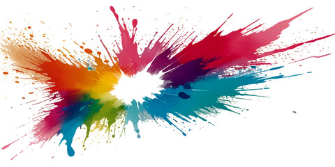 abstract rainbow creative horizontal banner from paint splashes. Bright colorful watercolor splash splatter stain brush strokes on white background. Modern vibrant aquarelle spot. Rainbow trendy