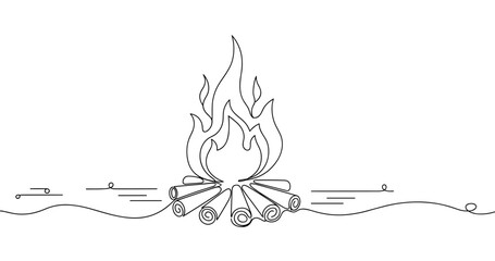 Minimalist line art of campfire burning logs. No editable strokes