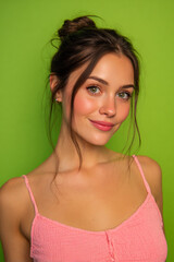 Influencer Woman Taking Selfie in Natural Light on Green Screen