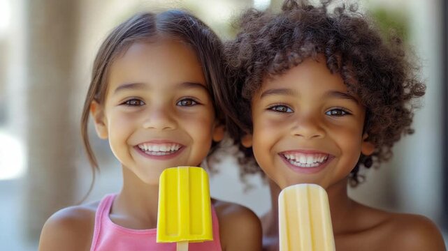 Kids enjoy popsicles on a sunny day at the park with smiles and laughter