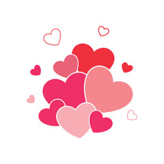 The image shows a cluster of pink and red hearts floating on a white background.