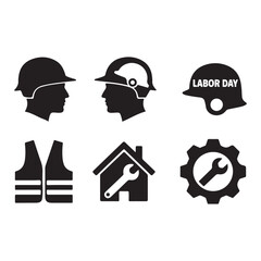 Labor Day Construction Worker Safety Icon Set