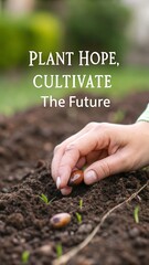 Hand gently planting a seed promoting growth and new beginnings for the future