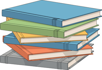 A stack of colorful books on top of each other isolated on white background