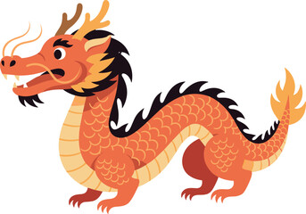 Vibrant orange dragon with black and yellow details on white