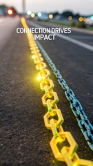 Two connected shining chains representing strength and success on a road