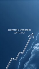 Arrow soaring upwards against a blue sky promoting achievement, elevating standards constantly