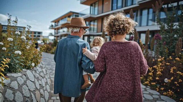 Three Generations Walking Together as a Patchwork Family