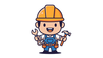 Cartoon Construction Worker with Tools.
