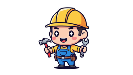 Cartoon Repairman Holding Tools and Wrench.