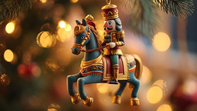 Wooden Nutcracker horse Christmas Ornament on Festive Tree