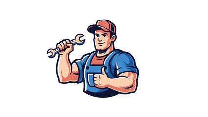 Mechanic Holding Wrench Cartoon Character.