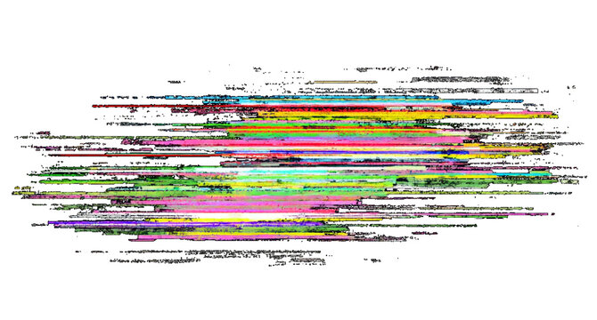 Black background PNG with VHS static effect. White noise textures and glitch distortions overlay digital neon elements. Creates a retro-futuristic glitches, chaotic atmosphere.
