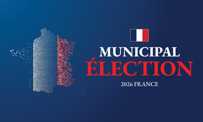 French Municipal Election Banner with City Skyline and Tricolor