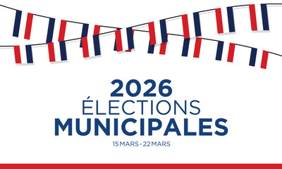 French Municipal Elections 2026 Banner with Hanging Flags