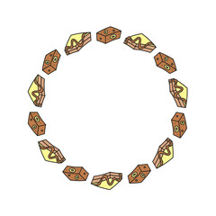 Cute round frame with traditional Turkish baklava sweets isolated on white background.