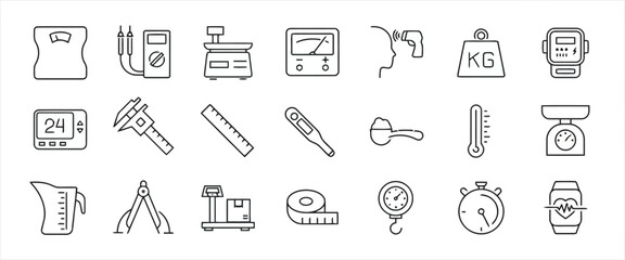 Set of measuring tools vector illustration in outline style