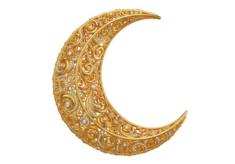 gilded crescent moon with ornate filigree design