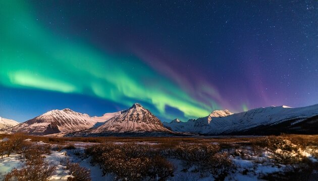 The Aurora Borealis Or Northern Lights Dances Over Mount Dillon In The Central Brooks Range Alaska Usa
