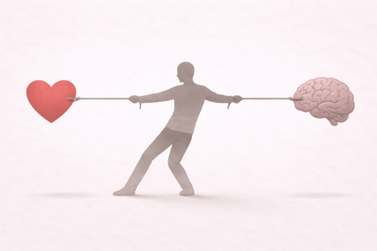 Heart versus mind decision conflict concept image