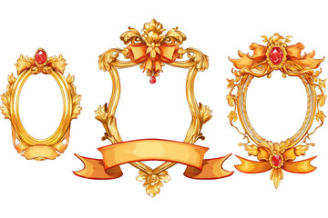 set of three vintage golden royal frames with jewels