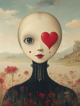 Surreal Portrait of Woman with Heart Eye