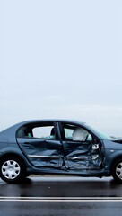 Blue Car Side Impact Crash Wreck