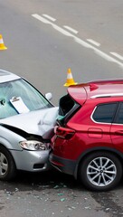 Silver Car Crash Red Auto Accident