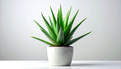 aloe vera plant  growing lush and healthy inside a clean modern pot
