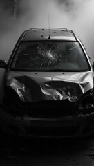 Smashed Car Windshield Crash Front