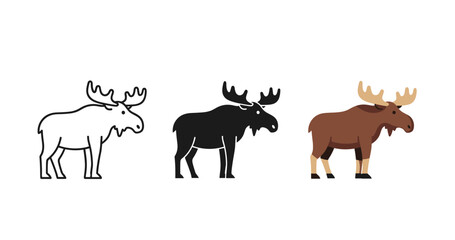Moose evolution: outline, silhouette, and colored illustration