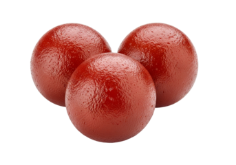 glossy red candy spheres three gumballs on white background