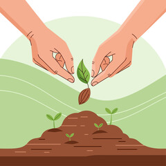 Nurturing Life's Beginnings: Two gentle hands delicately nurture a tiny sprout, embodying the essence of care, growth, and the promise of a flourishing future.