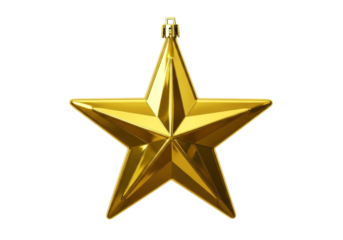 gold star ornament on white background, festive holiday decor accent