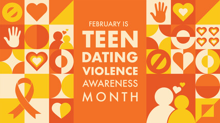 February is Teen Dating Violence Awareness Month, aims to educate young people on the prevalence of dating violence and how they can prevent it . Holiday concept. Template for background, banner, card