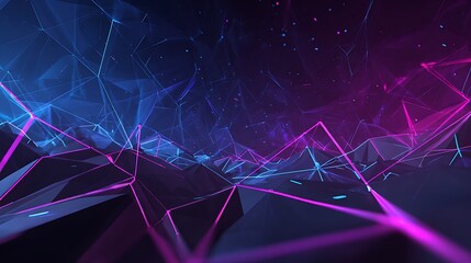 Abstract digital landscape with vibrant neon lines and geometric shapes against a dark background