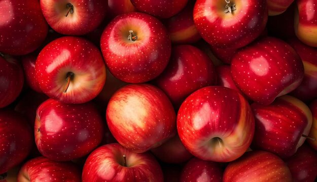 fresh red apples filling entire frame, top-down overhead view