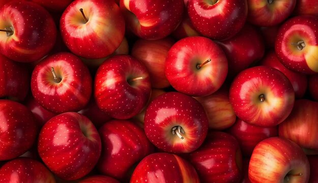 fresh red apples filling entire frame, top-down overhead view