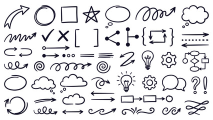 Collection of Hand-Drawn Symbols and Icons Representing Various Concepts and Ideas