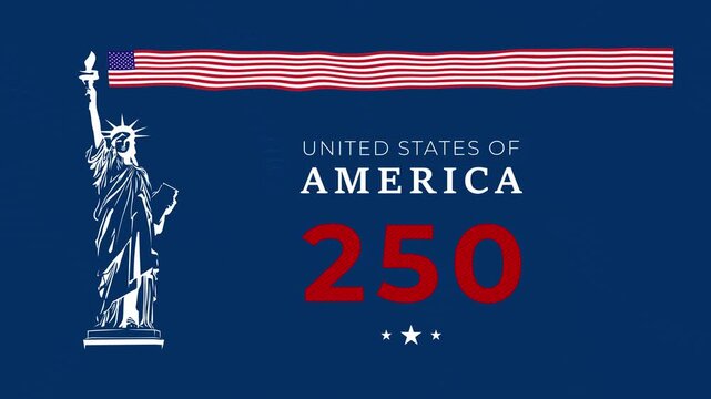 United States of America 250th anniversary 4k loop horizontal video featuring American flag, stars and stripes, Statue of Liberty and fireworks. Independence Day of the USA. 