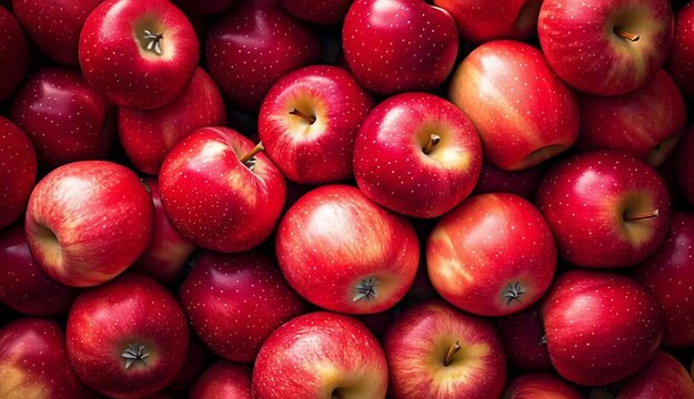 Many ripe red sweet apples food background
