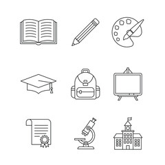 Minimal Line Art Education and Creative Icons Set