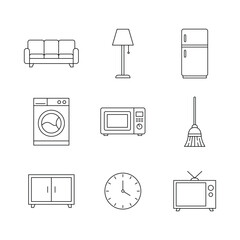 Home Appliance Line Icons Set, Furniture, Kitchen and Household Objects Outline