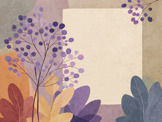 Invitation illustration with multicolored plants with space for text and abstract backgrounds