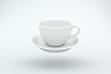Obraz premium Minimalist 3D Floating White Coffee Cup and Saucer
