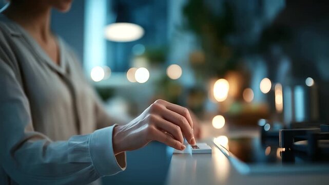 Kitchen smart lights flickering slightly person flipping a regular switch with a resigned gesture over the shoulder from behind faceless automation failure smart lighting