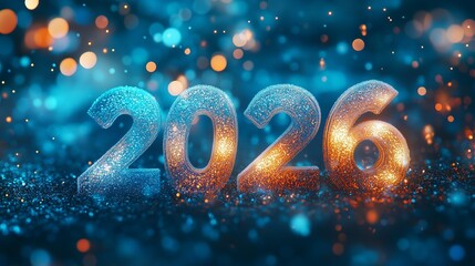 Elegant blue and gold New Year 2026 typography in icy style, great header for websites, newsletters and celebratory cards.