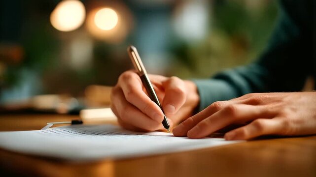 Defocused close up of blinking smart sensor while a hand writes a troubleshooting note on paper text unreadable blend of analog and digital smart home maintenance manual notes